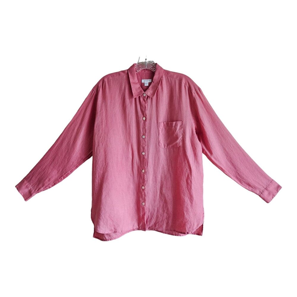 J. JILL LOVE LINEN Size S Shirt Pink Button Up Oversized 100% Linen 42"